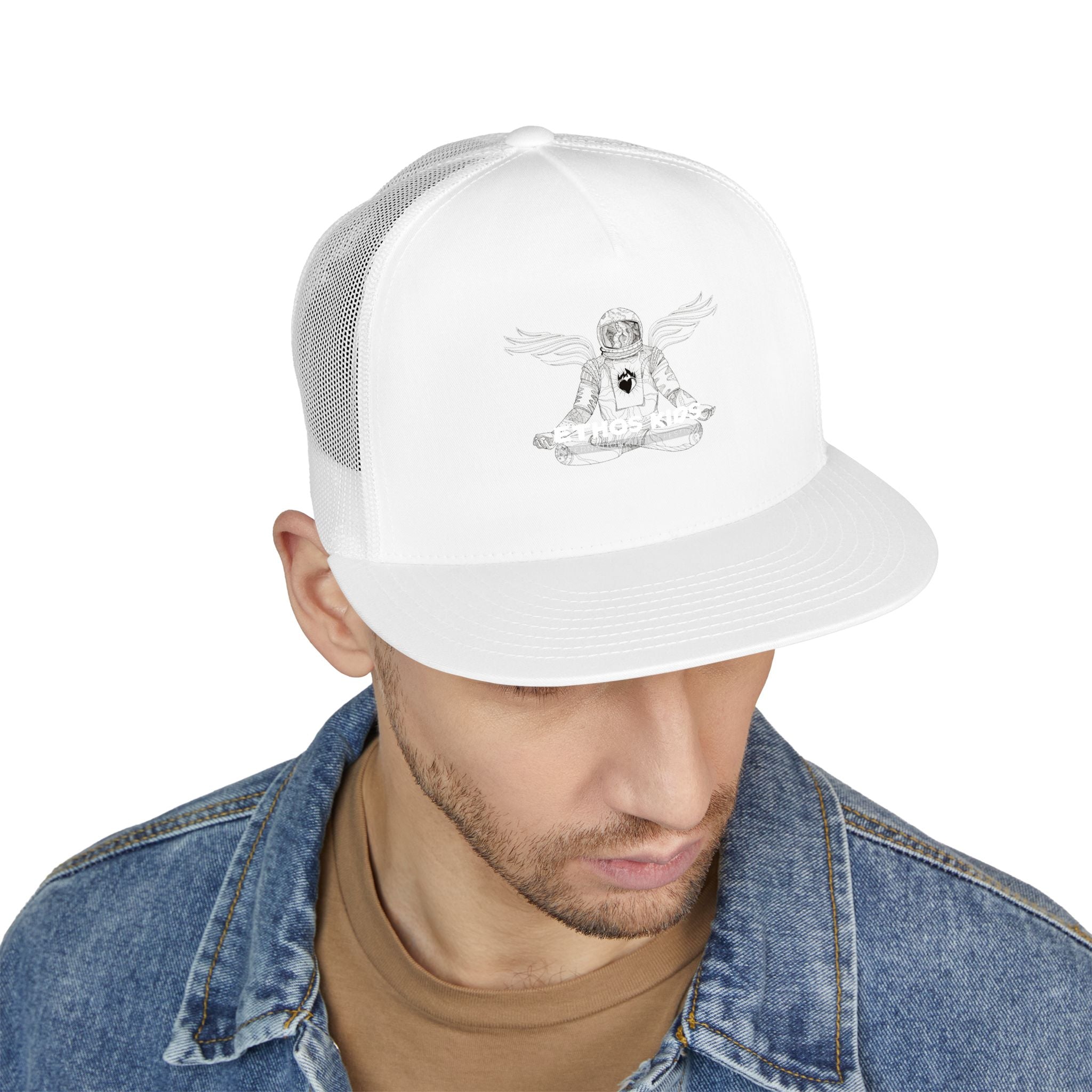 Ethos Kids Astronaut Trucker Cap — White 5-Panel Mesh Hat